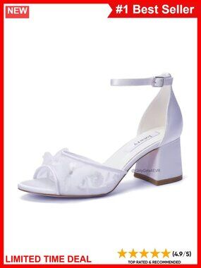 Womens Block Heel Wedding Sandals Lace Bridal Open Toe Shoes